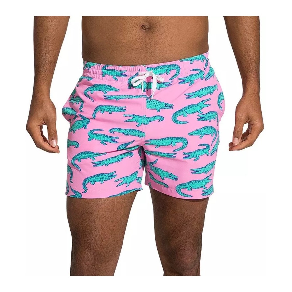 Chubbies Mens Swim Trunks Pink Teal Alligator Print 5.5 Inch Inseam Small